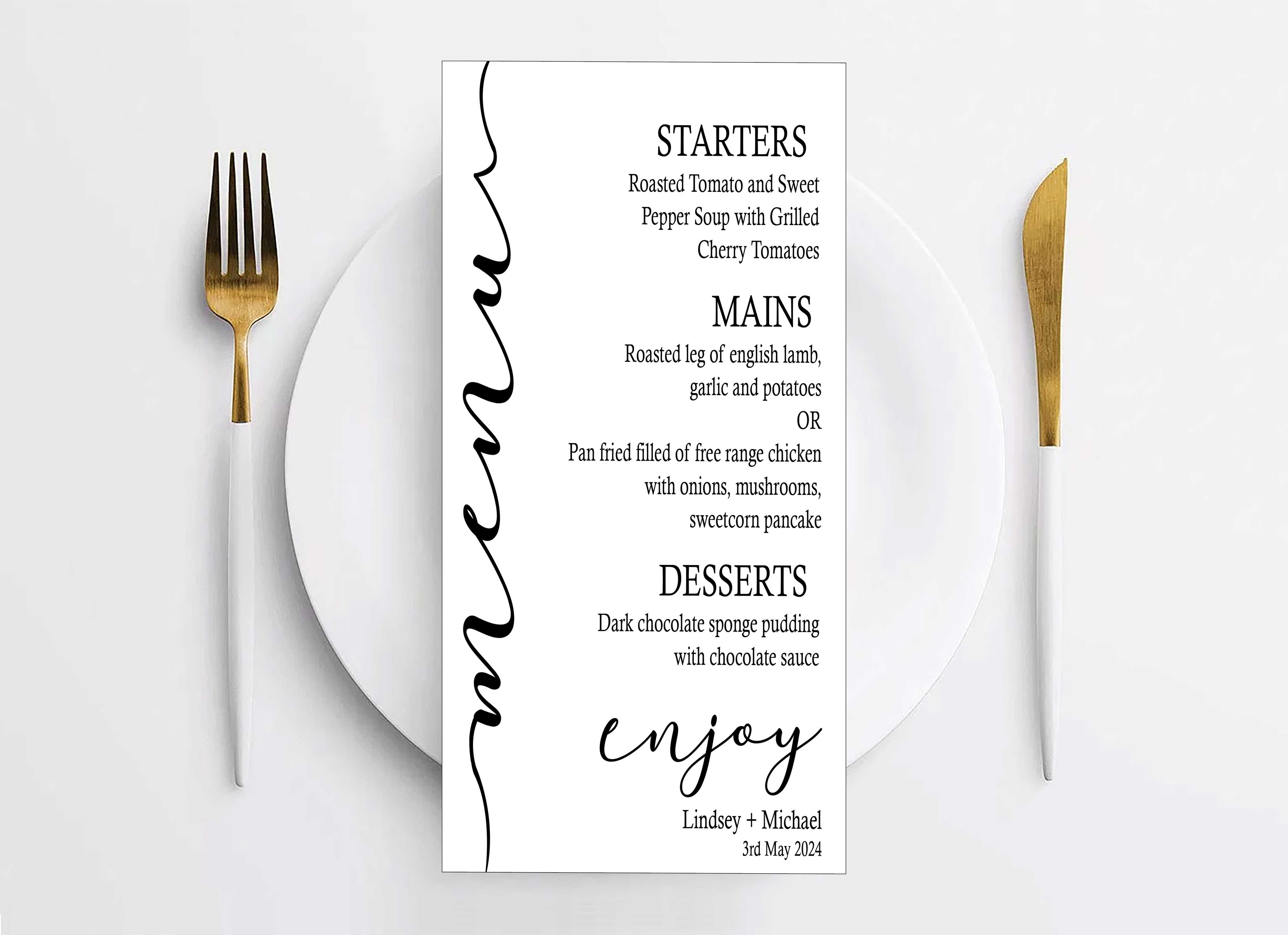 Modern Minimalist Theme Wedding Menu Card