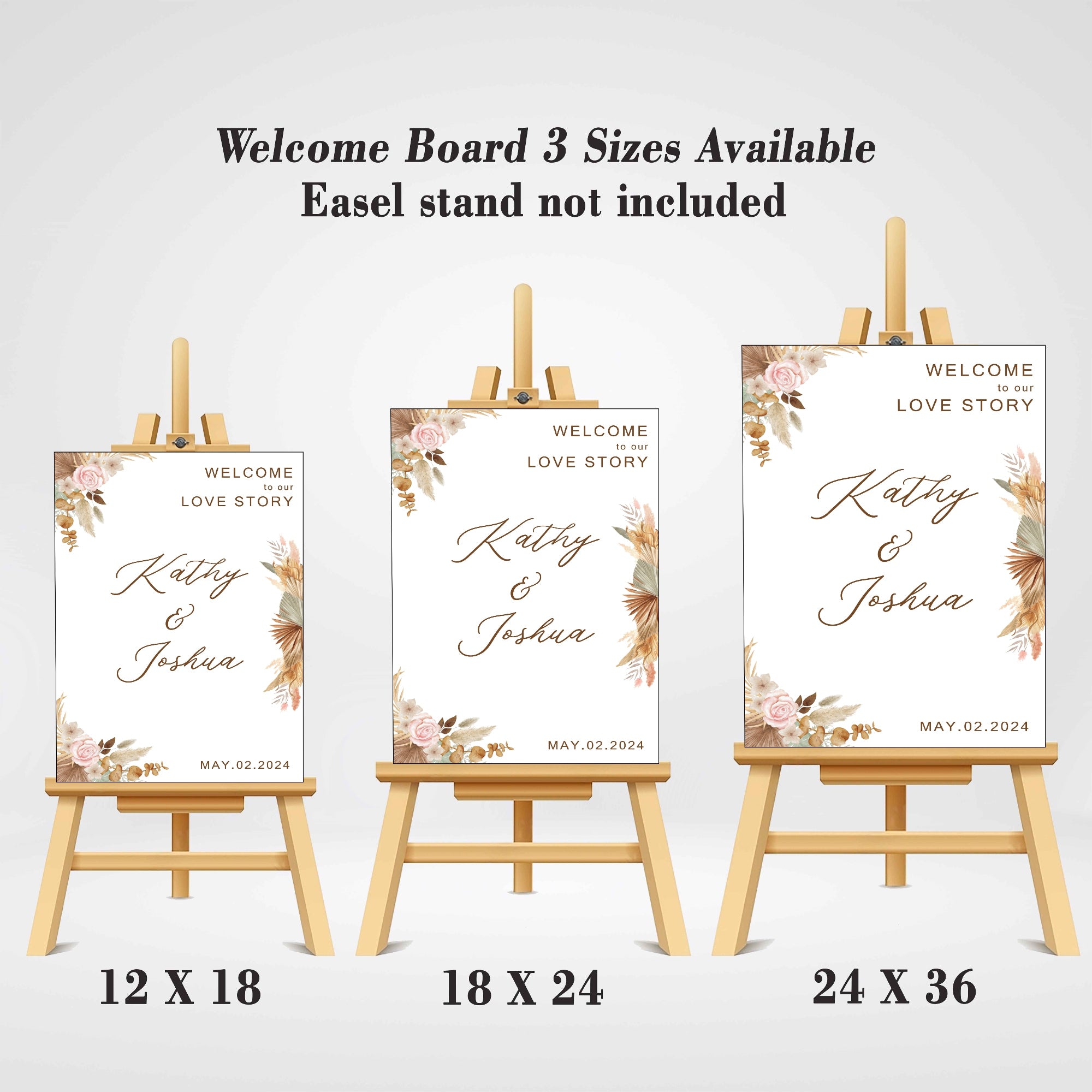 Pampas Grass Theme Wedding Welcome Sign Board for Decoration