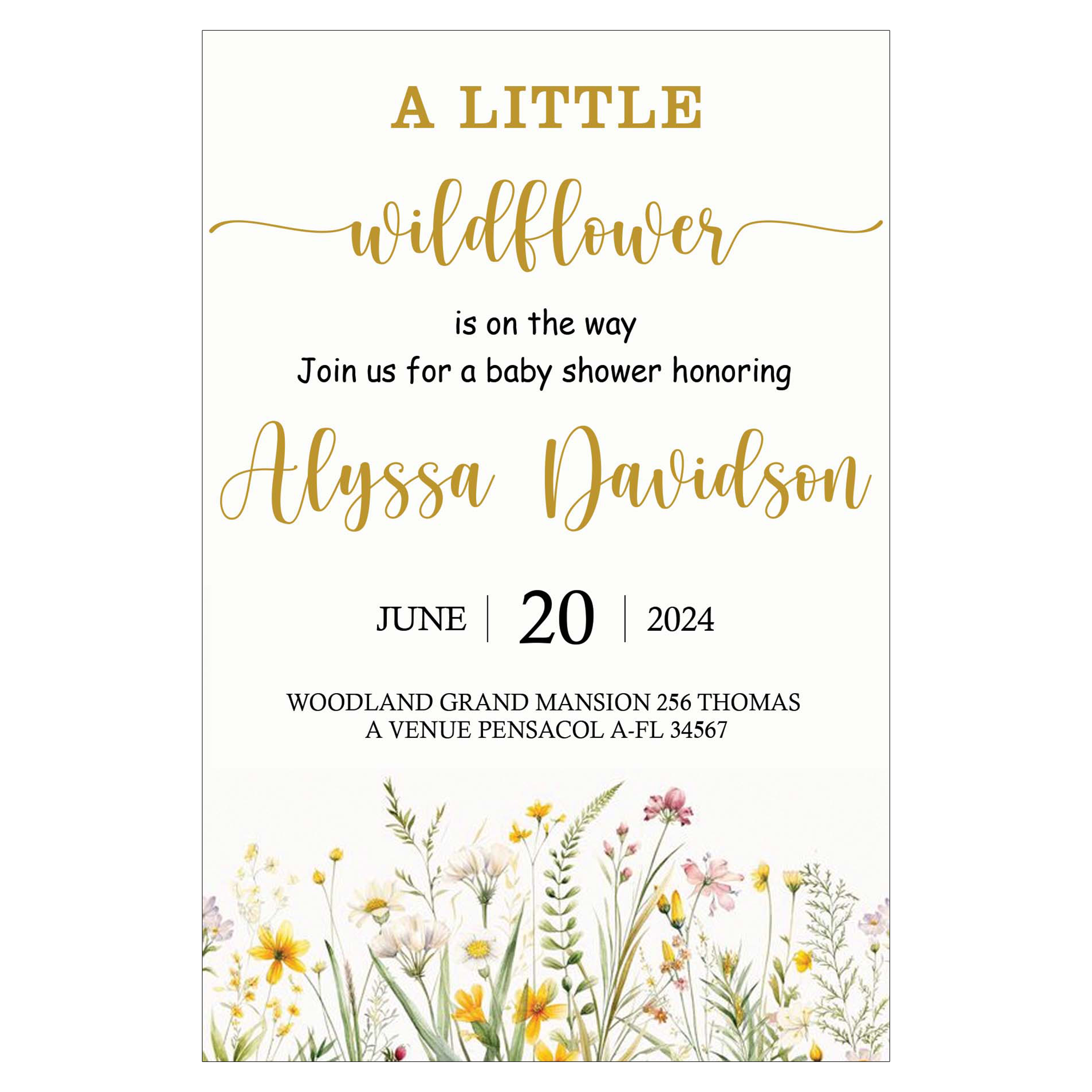 Wild Flower Theme Baby Shower E- Invite/Printed Invitation Card