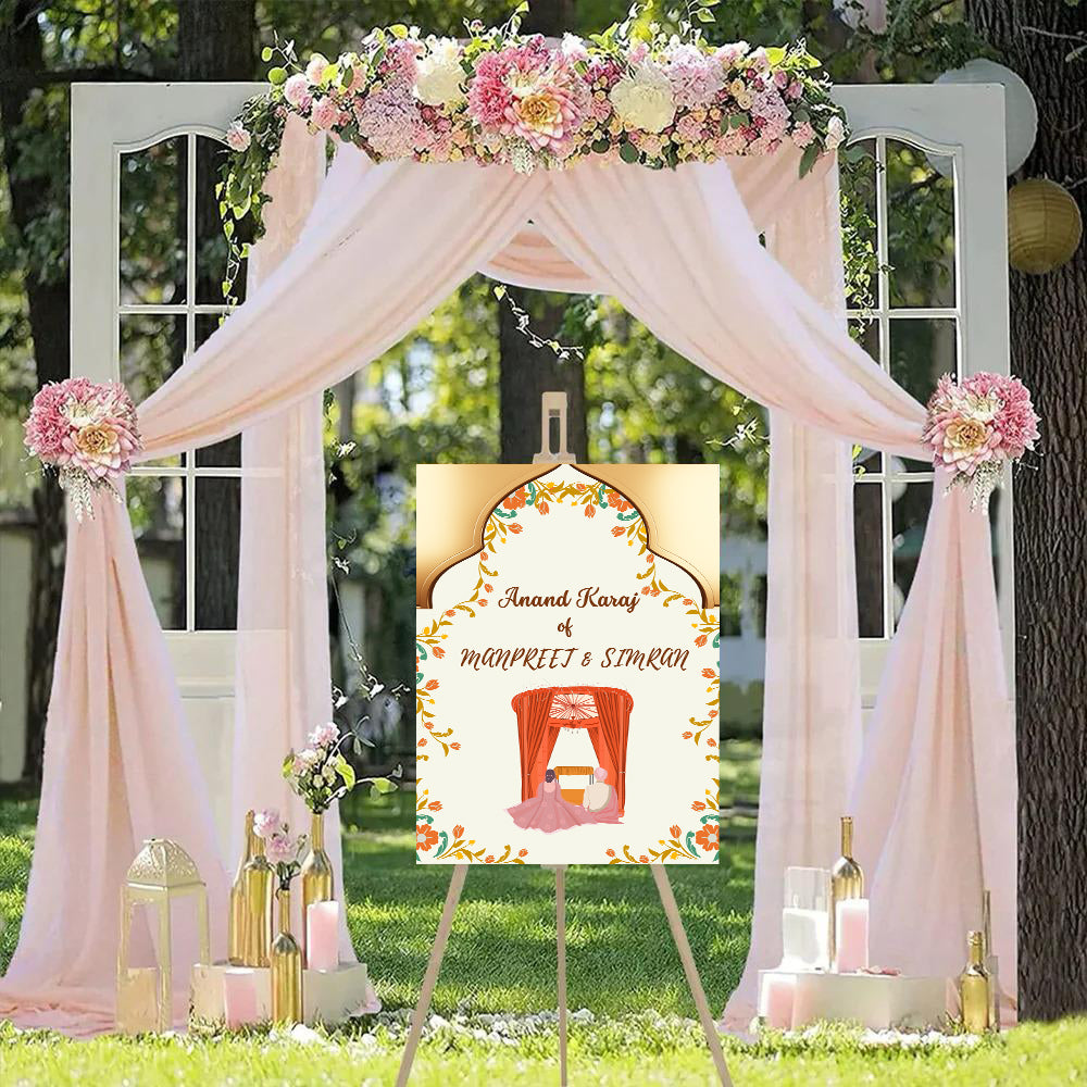 Indian Punjabi Wedding Anand Karaj Ceremony Welcome Board Sign for Decoration