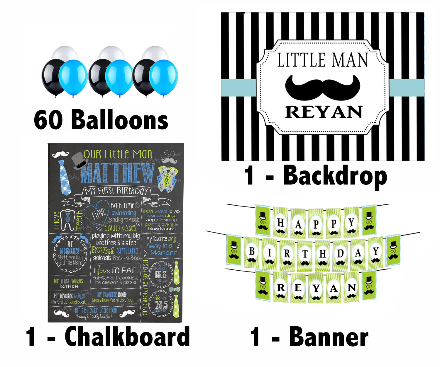 Little Man Theme Birthday Party Personalized Multi-Saver Combo.