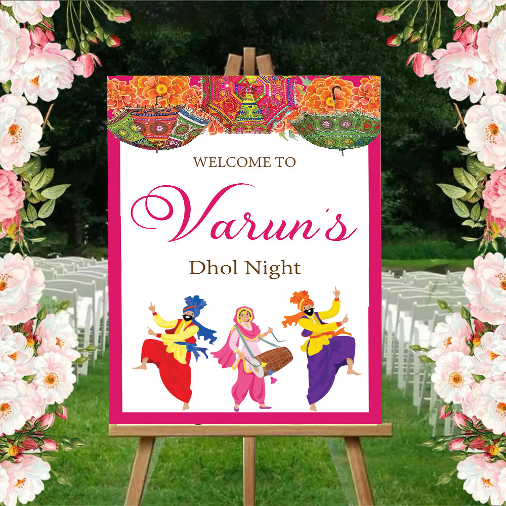 Dhol Night Ceremony Signage or Welcome Board for Decoration