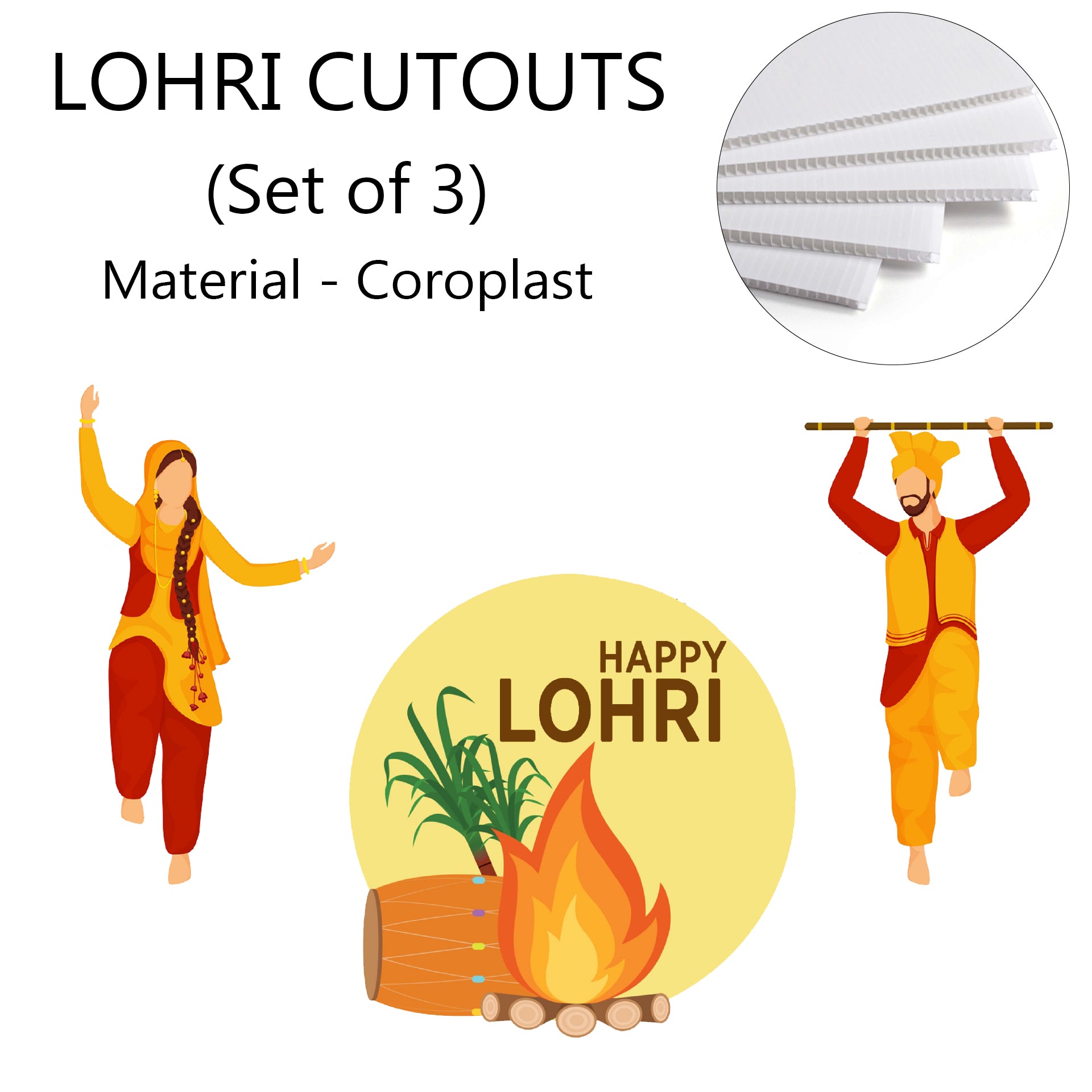 Lohri Party Cutouts for Decoration- Set of 3