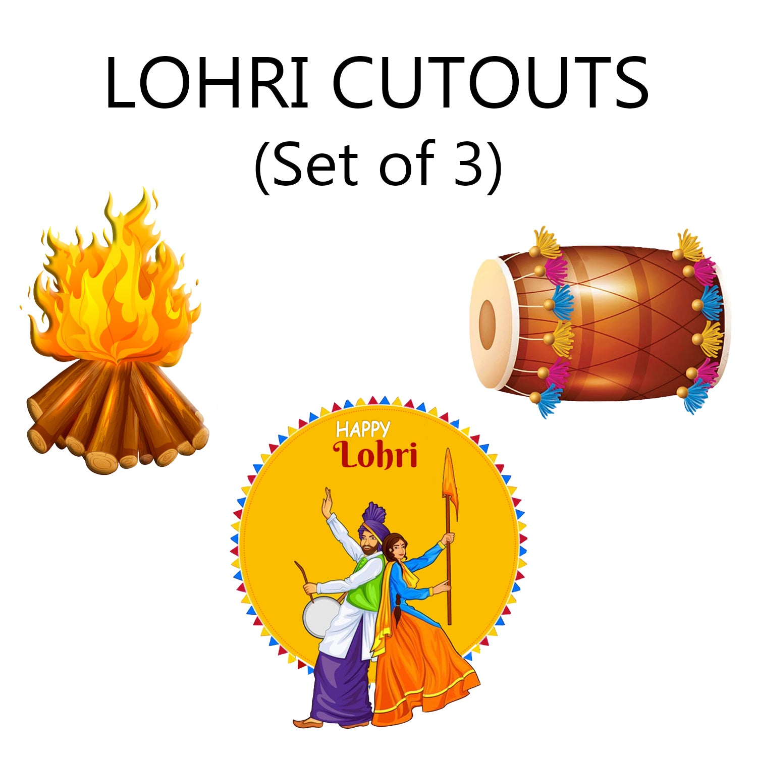 Lohri Party Cutouts for Decoration- Set of 3