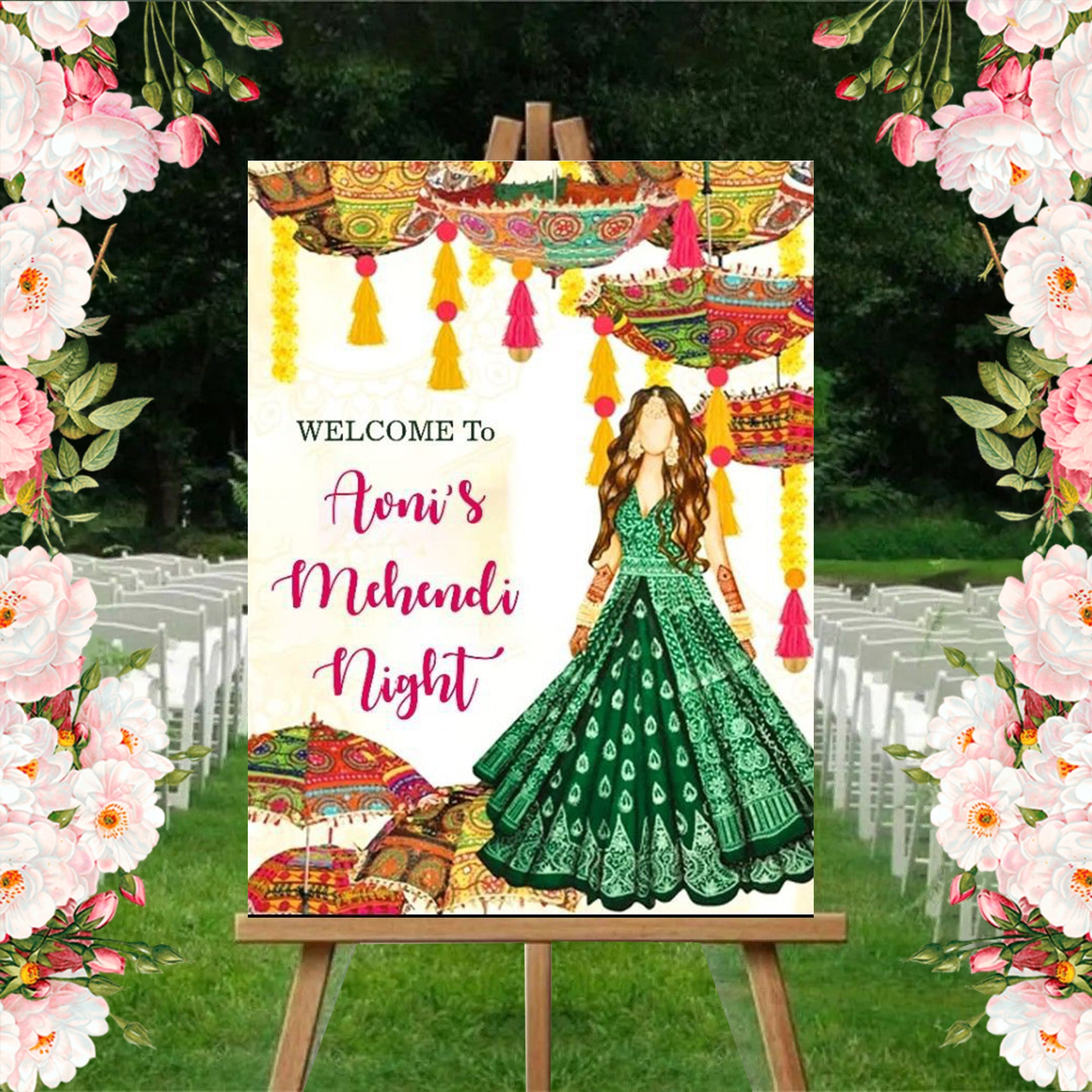 Mehndi Ceremony Signage or Welcome Board for Decoration
