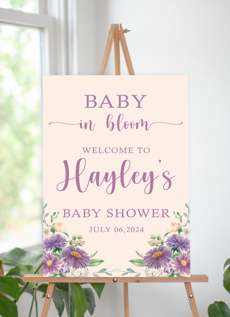 Baby in Bloom Baby Shower Welcome Board Sign for Decoration