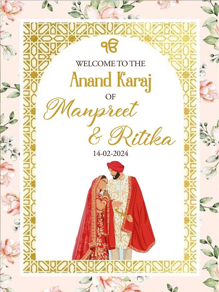 Indian Punjabi Wedding Anand Karaj Ceremony Welcome Board for Decoration