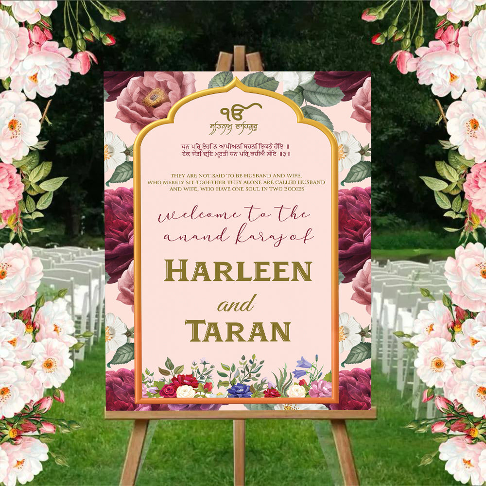 Indian Punjabi Wedding Anand Karaj Ceremony Welcome Board for Decoration