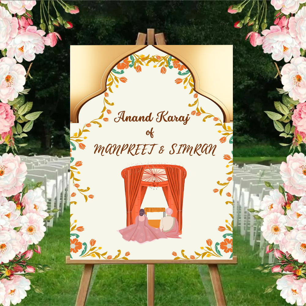 Indian Punjabi Wedding Anand Karaj Ceremony Welcome Board Sign for Decoration