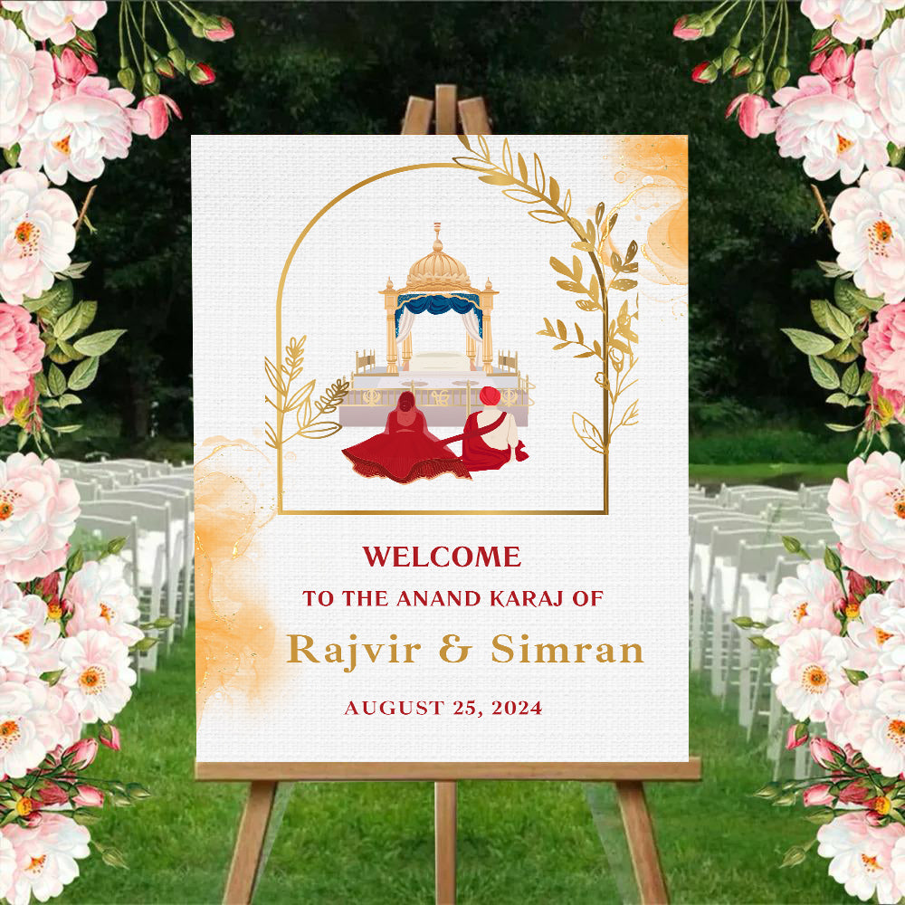 Indian Punjabi Wedding Anand Karaj Ceremony Welcome Board for Decoration