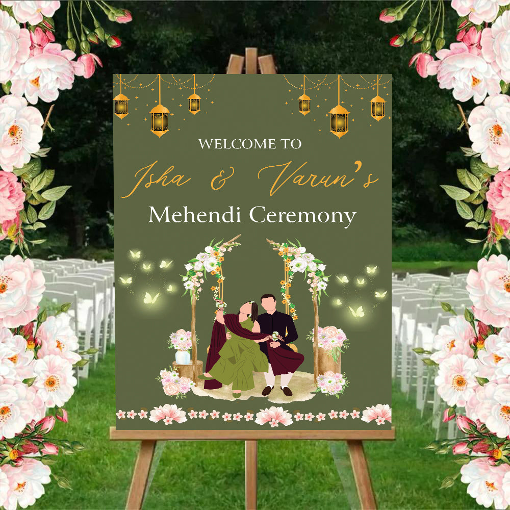 Mehndi Ceremony Signage or Welcome Board for Decoration