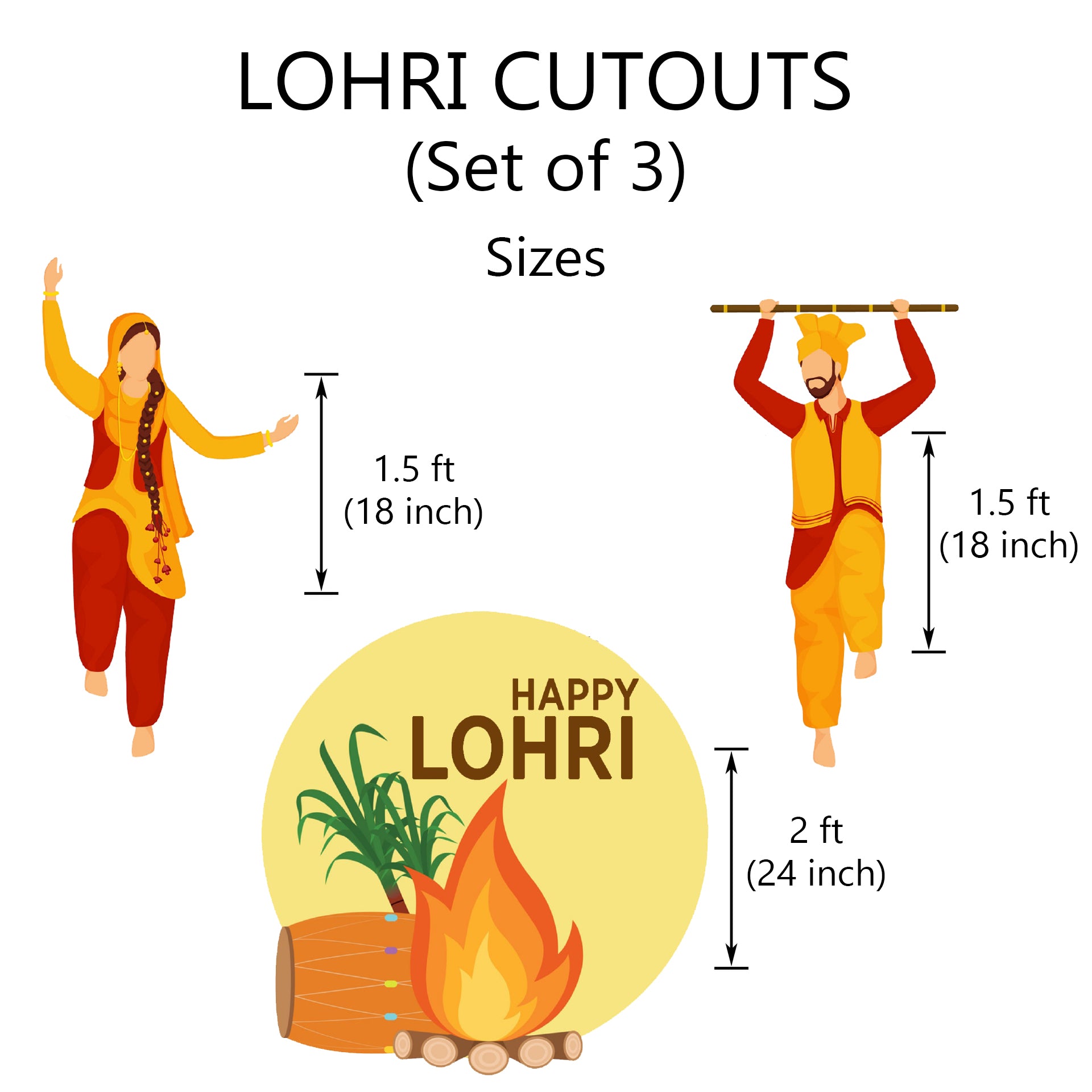 Lohri Party Cutouts for Decoration- Set of 3