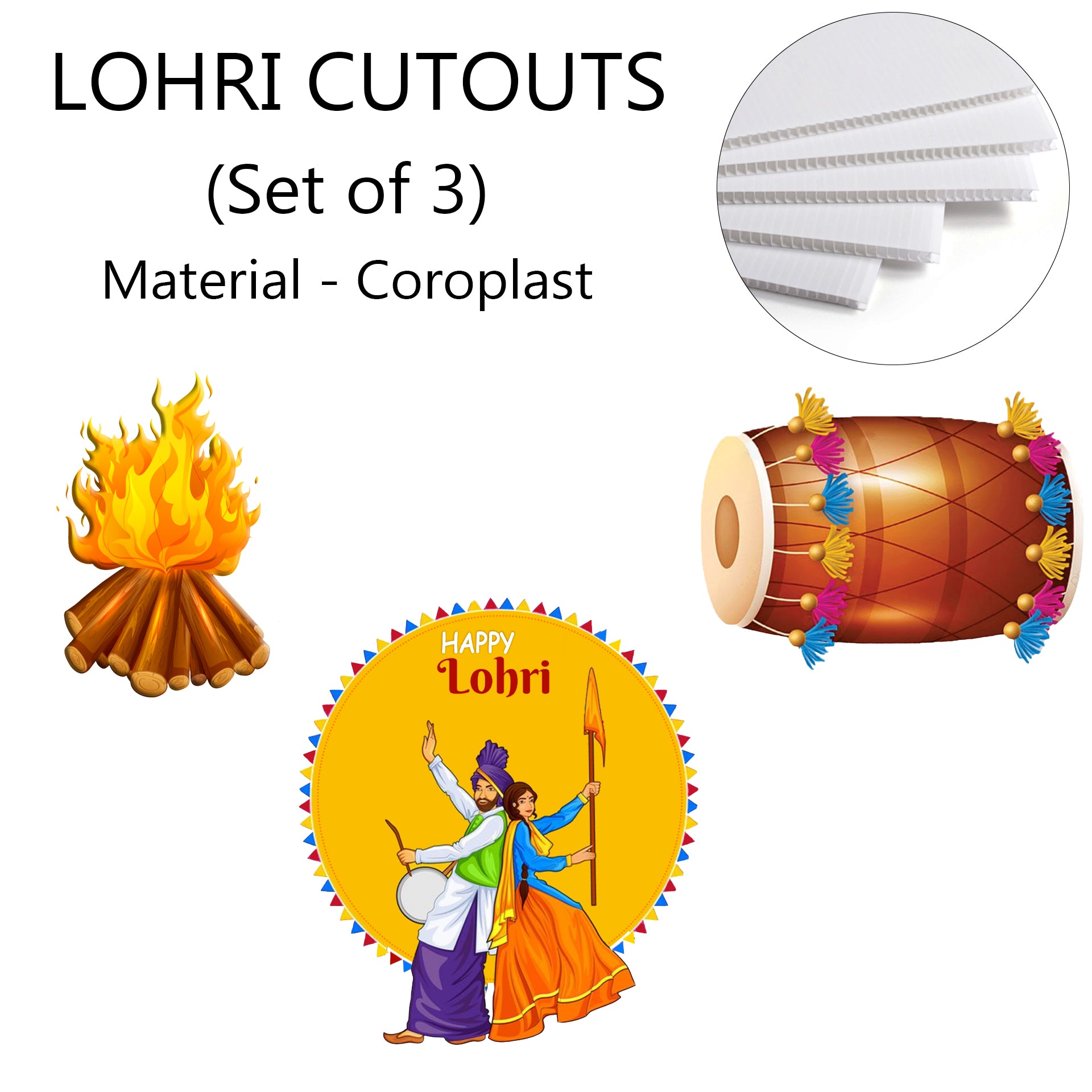 Lohri Party Cutouts for Decoration- Set of 3