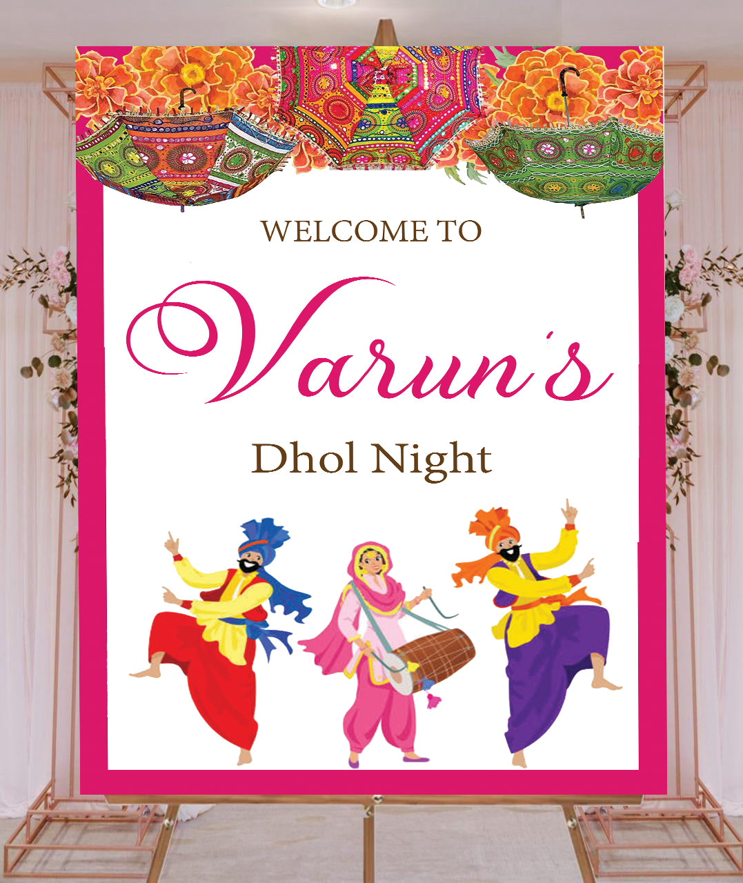 Dhol Night Ceremony Signage or Welcome Board for Decoration