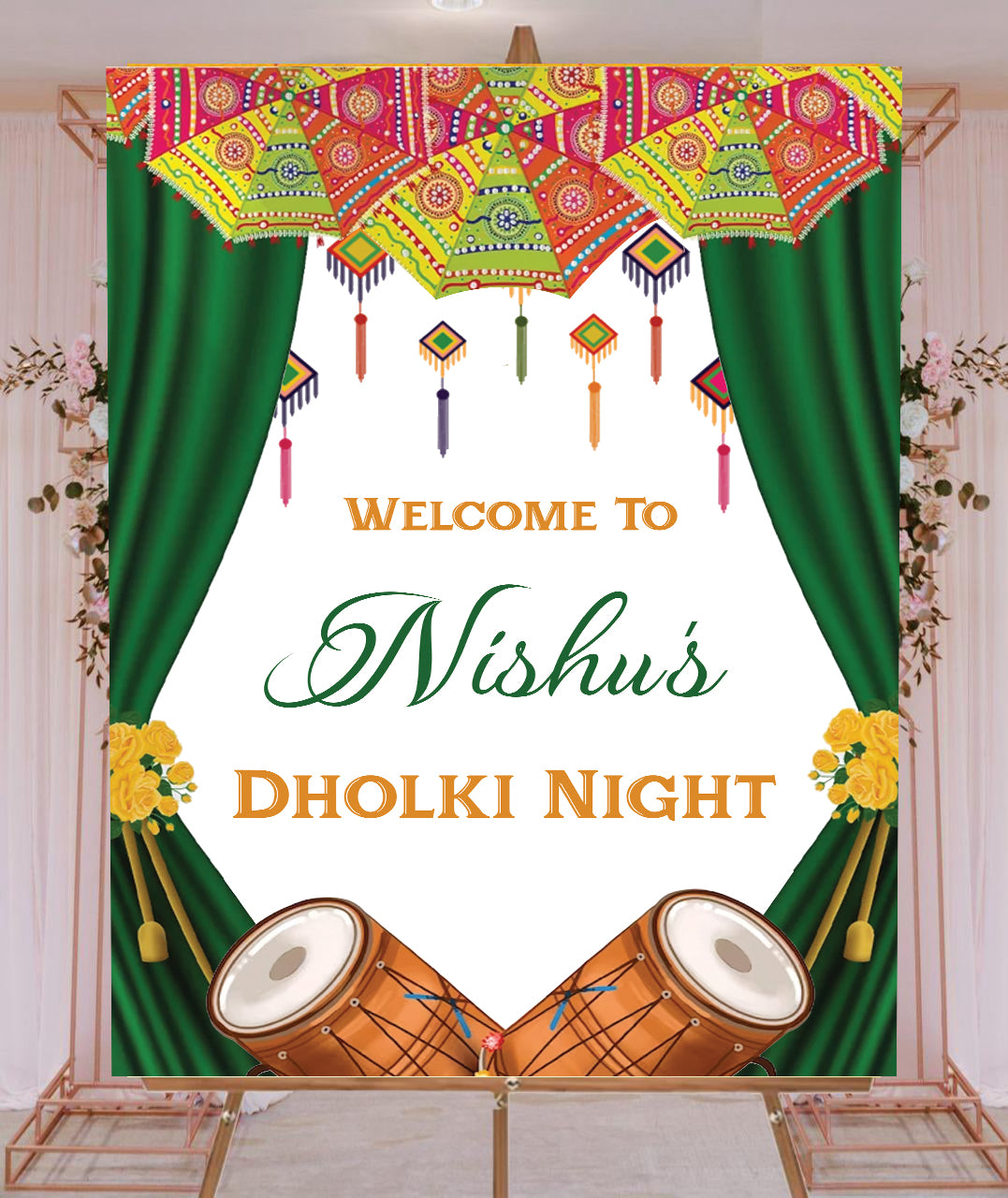 Dholki Ceremony Signage or Welcome Board for Decoration