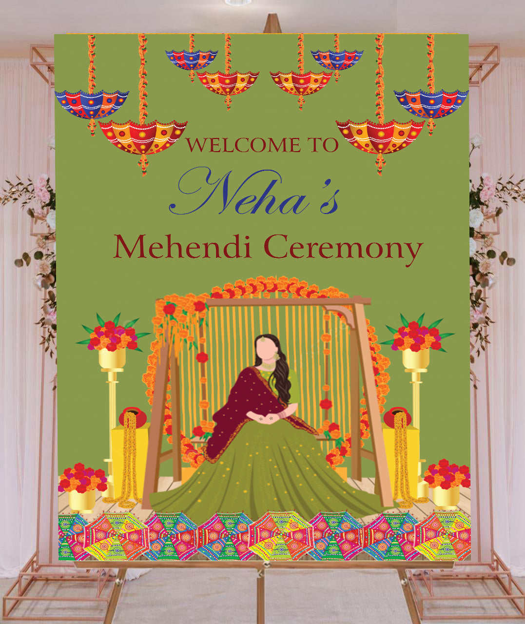 Mehndi Ceremony Signage or Welcome Board for Decoration
