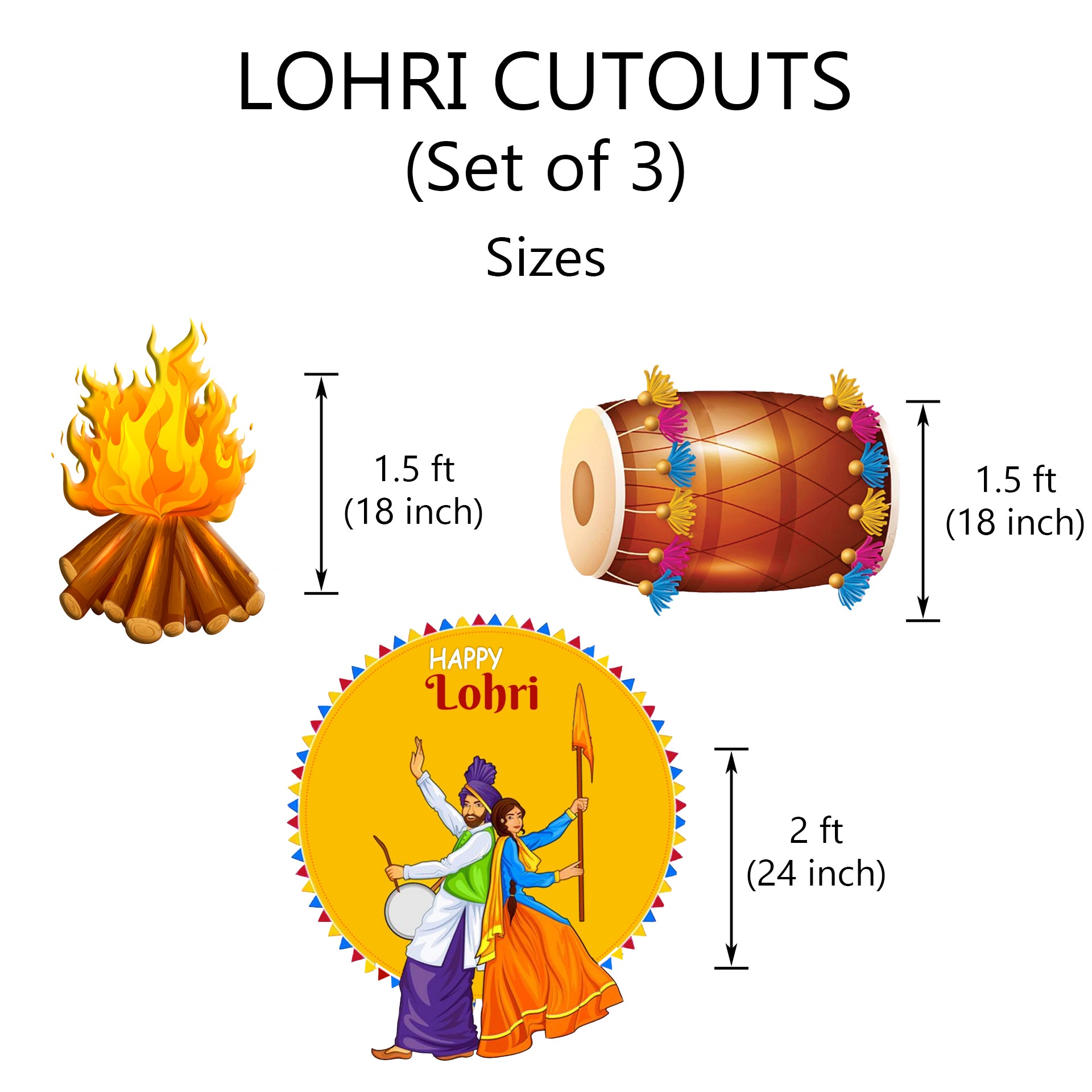 Lohri Party Cutouts for Decoration- Set of 3
