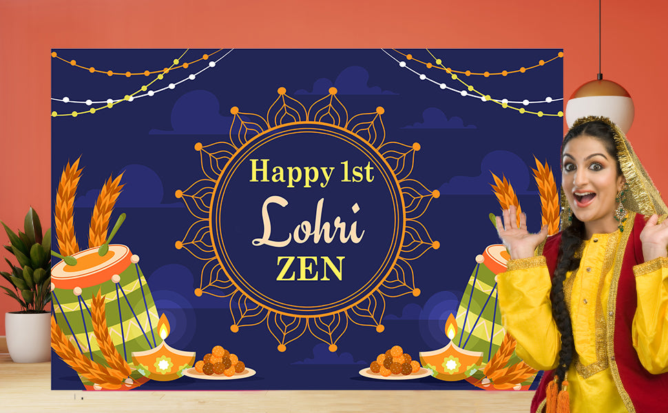 Lohri Party Personalized Backdrop with Name & Picture.