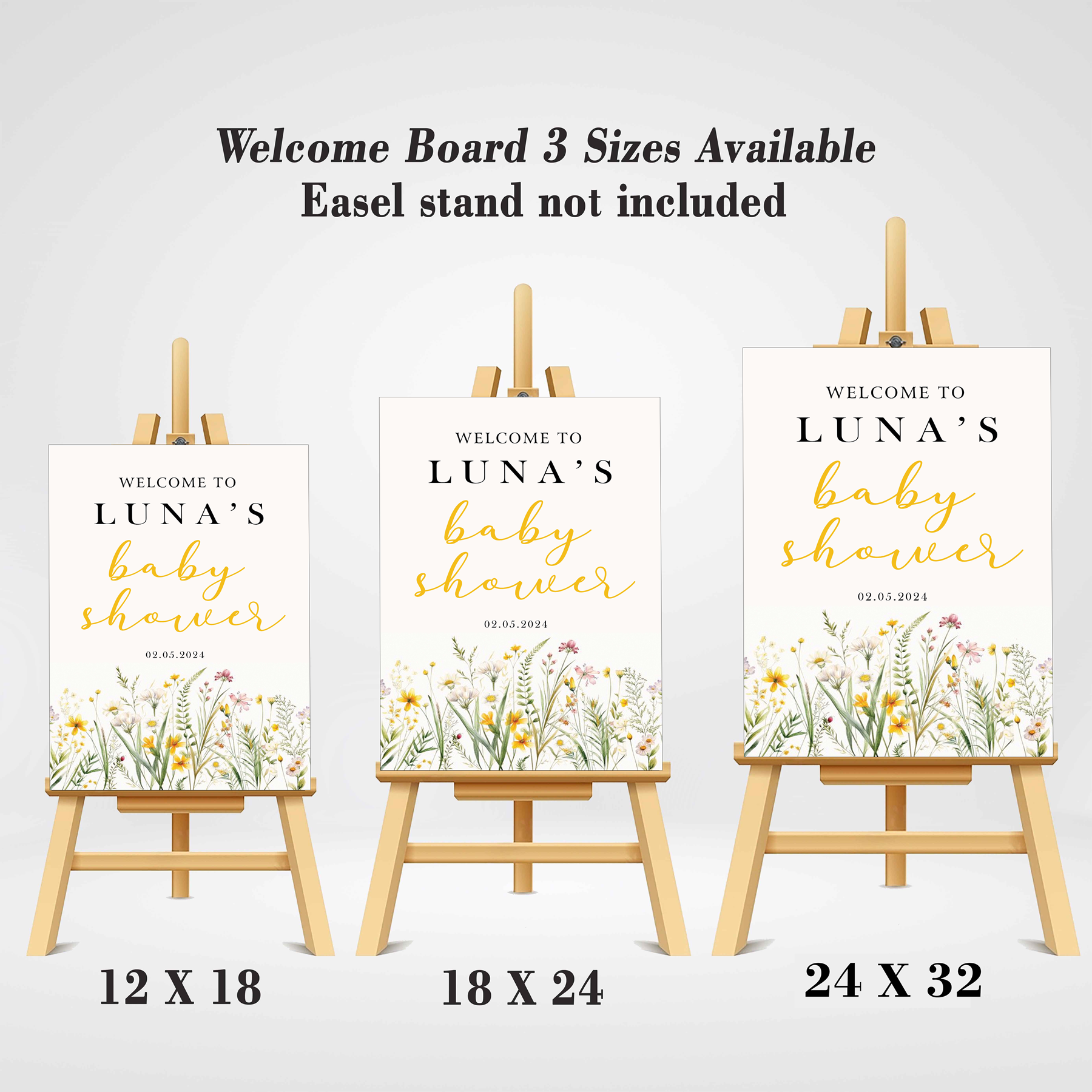 Wild Flower Theme Baby Shower Welcome Board Sign for Decoration