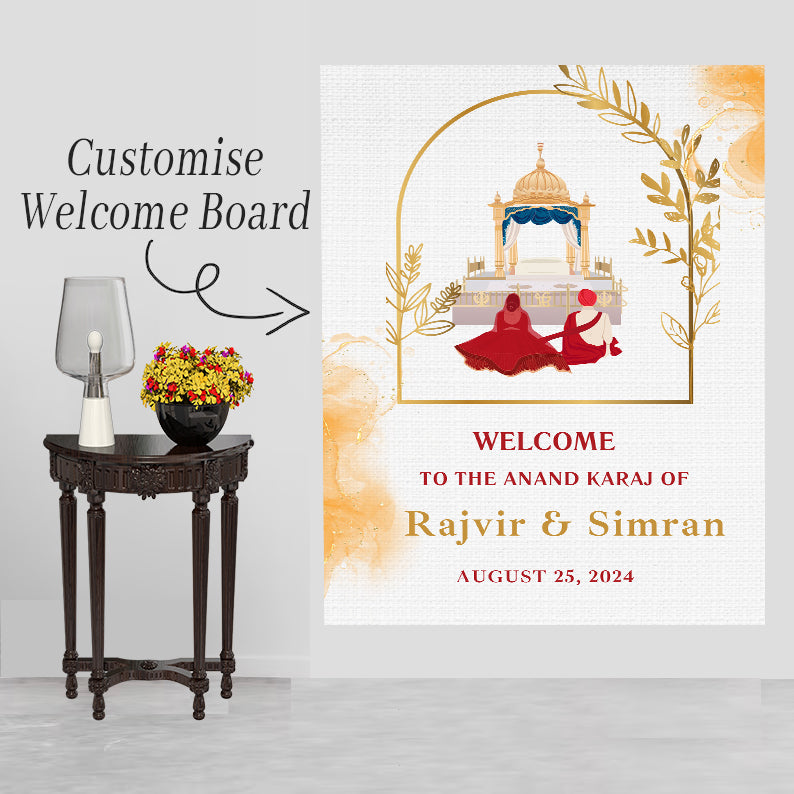 Indian Punjabi Wedding Anand Karaj Ceremony Welcome Board for Decoration