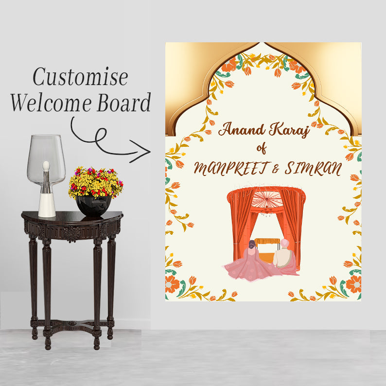 Indian Punjabi Wedding Anand Karaj Ceremony Welcome Board Sign for Decoration