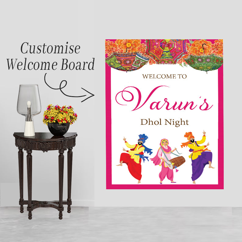 Dhol Night Ceremony Signage or Welcome Board for Decoration