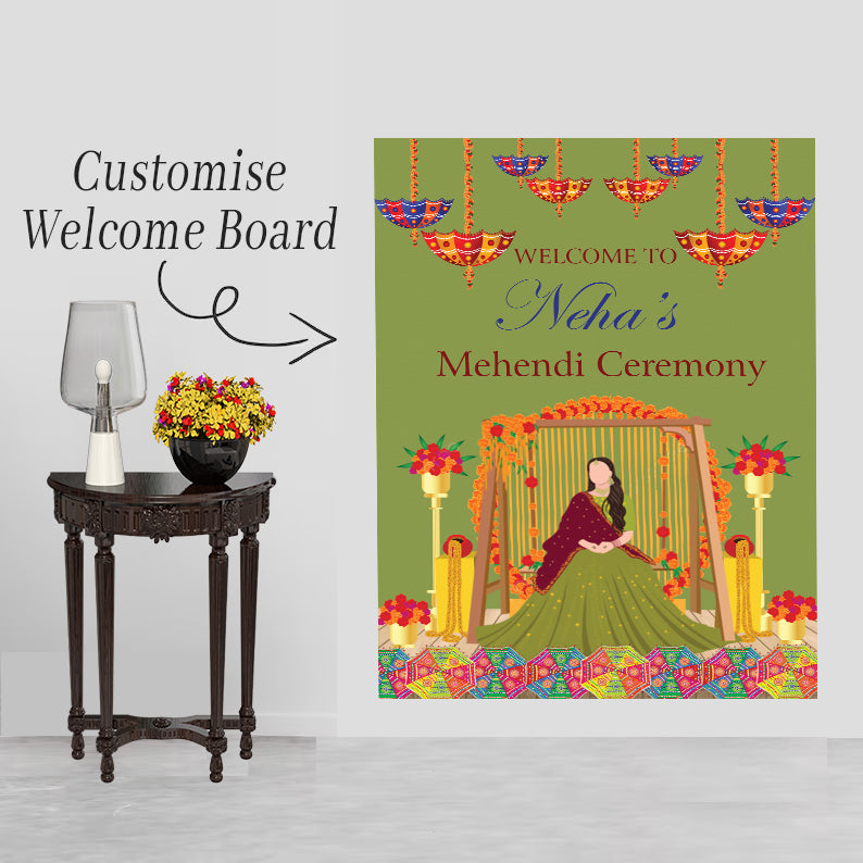 Mehndi Ceremony Signage or Welcome Board for Decoration
