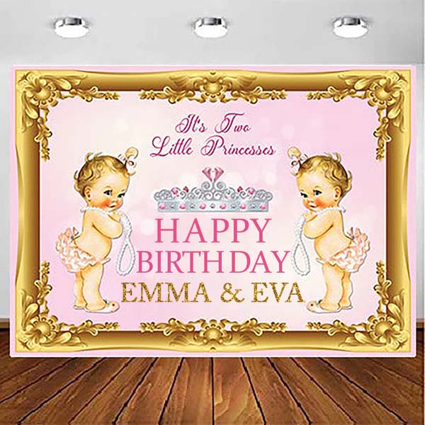 Twin Girls Birthday Party Personalized Backdrop.