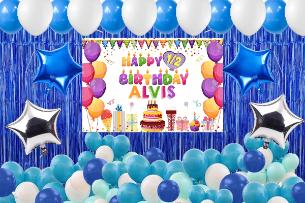 Half Birthday Boys Party Complete Set with Personalized Backdrop