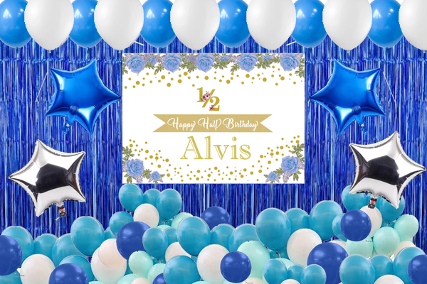 Half Birthday Boys Party Complete Set with Personalized Backdrop