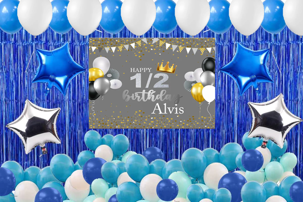 Half Birthday Boys Party Complete Set with Personalized Backdrop