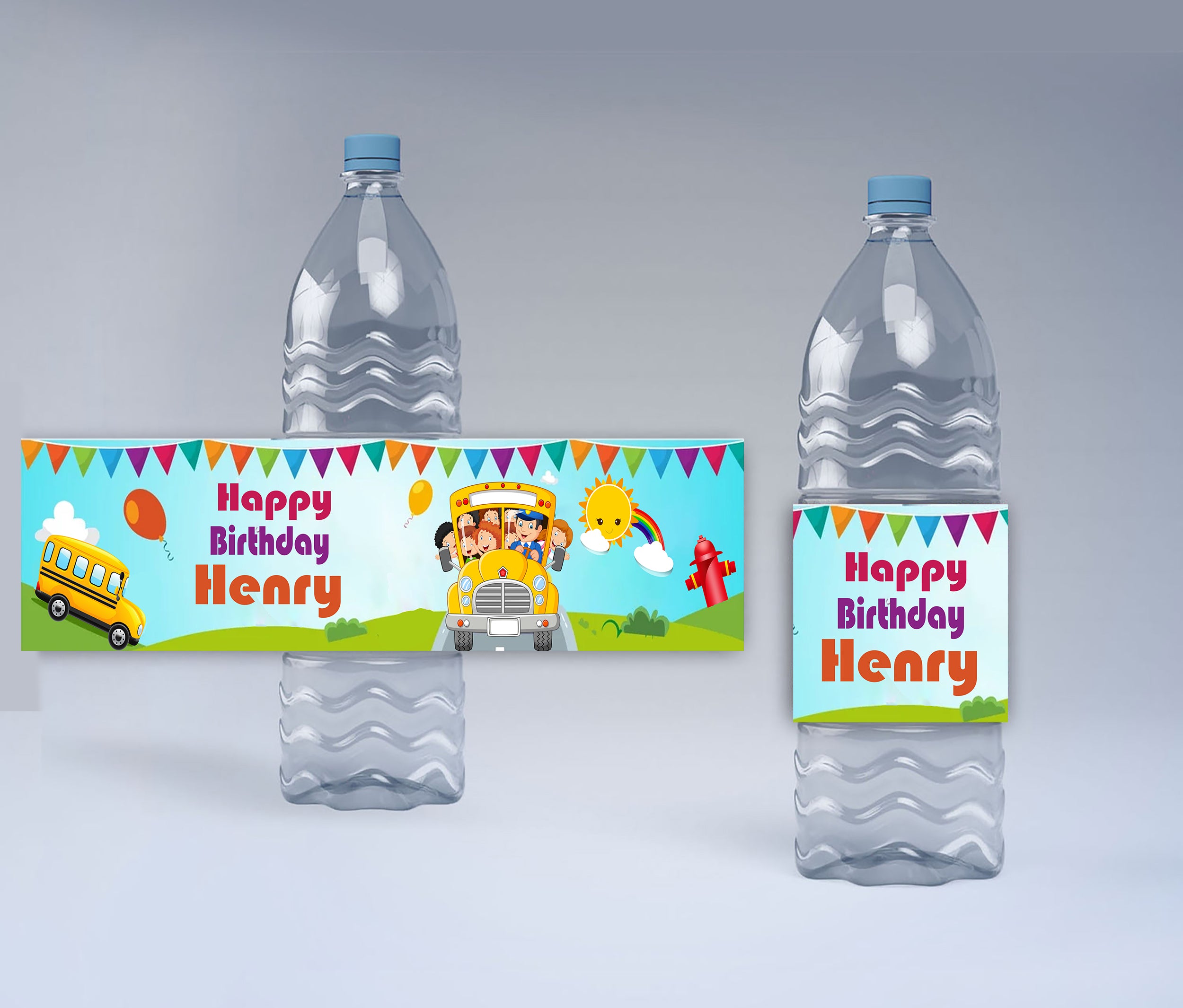 Wheel On The  Bus Theme Water Bottle Labels