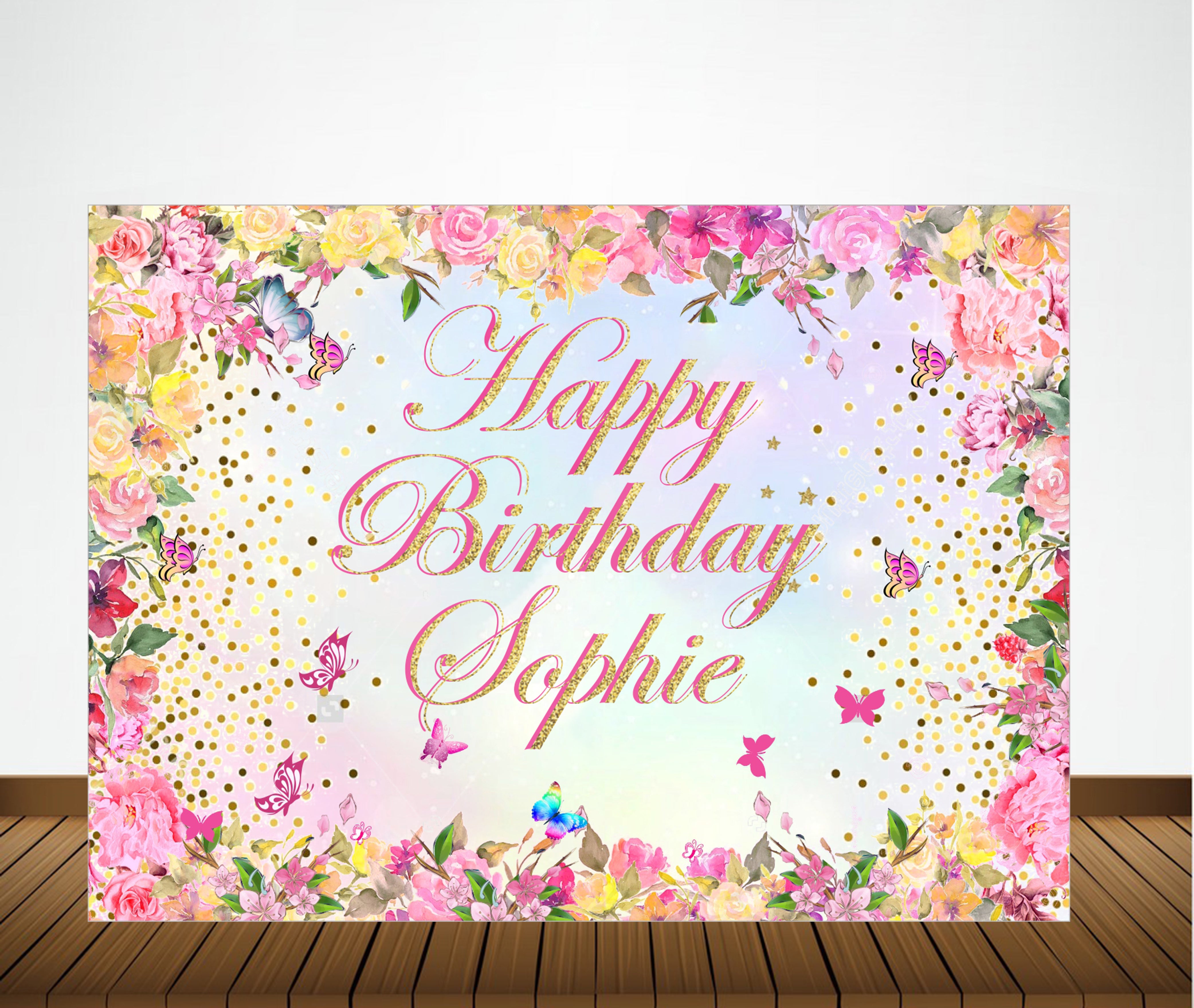 Butterflies & Fairies Theme Birthday Party Personalized Backdrop.