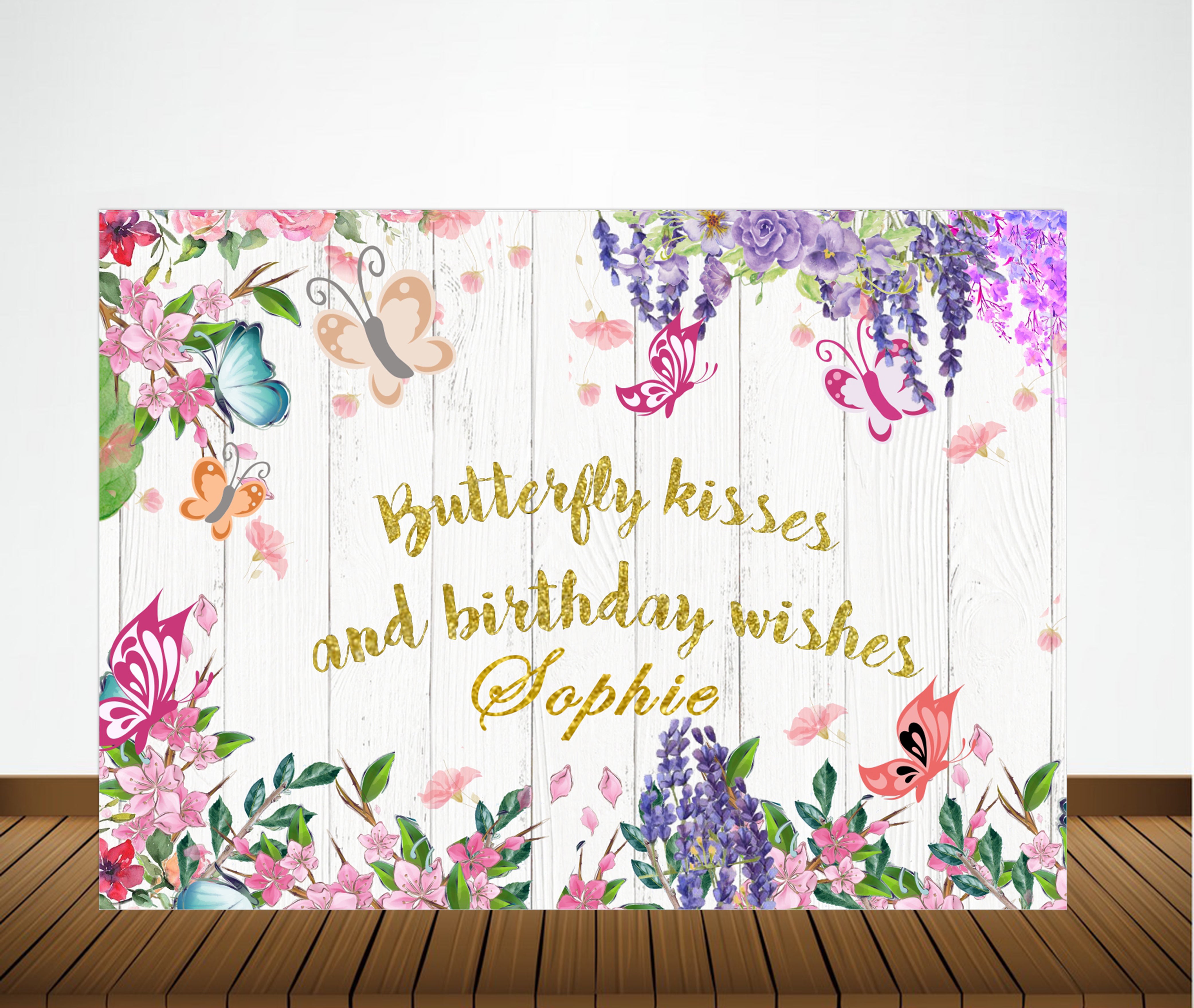 Butterflies & Fairies Theme Birthday Party Personalized Backdrop.