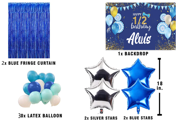 Half Birthday Boys Party Complete Set with Personalized Backdrop