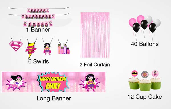 Super Girl Birthday Party Decoration Kit - Personalized