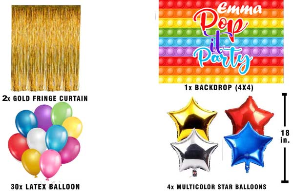 Pop It Birthday Party Complete Set with Personalized Backdrop