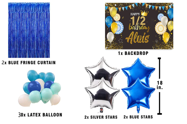 Half Birthday Boys Party Complete Set with Personalized Backdrop