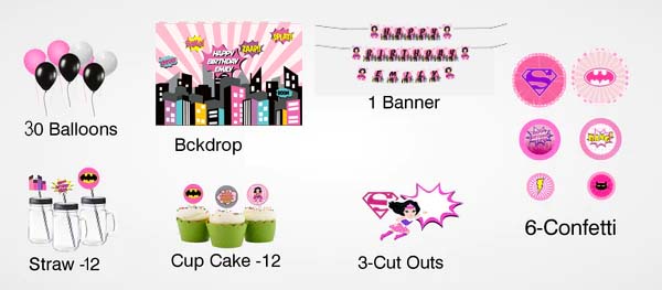 Super Girl Theme Birthday Complete Personalize Party Kit
