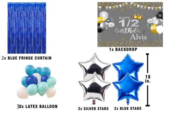 Half Birthday Boys Party Complete Set with Personalized Backdrop