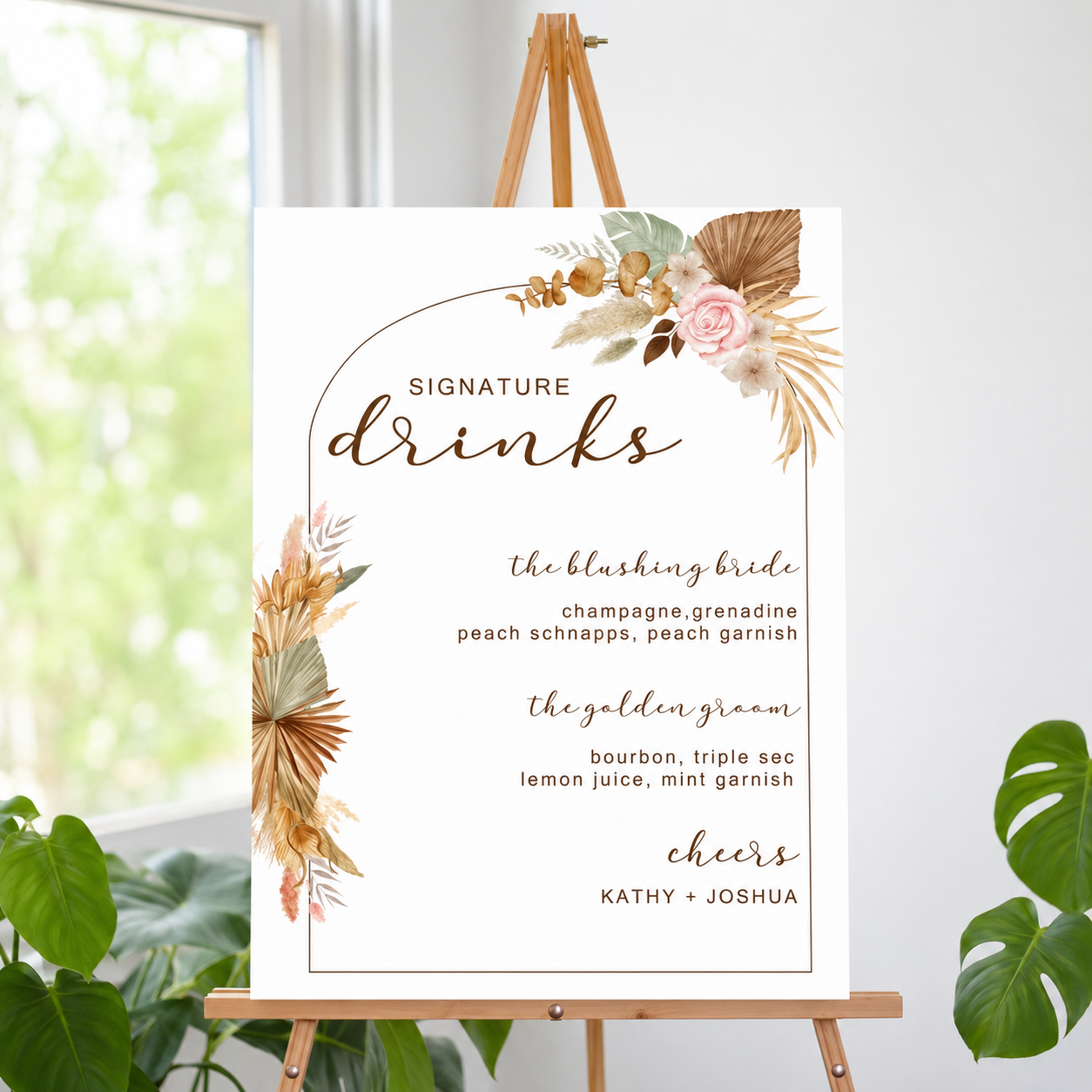 Pampas Grass Theme Wedding Signature Cocktails Menu Sign