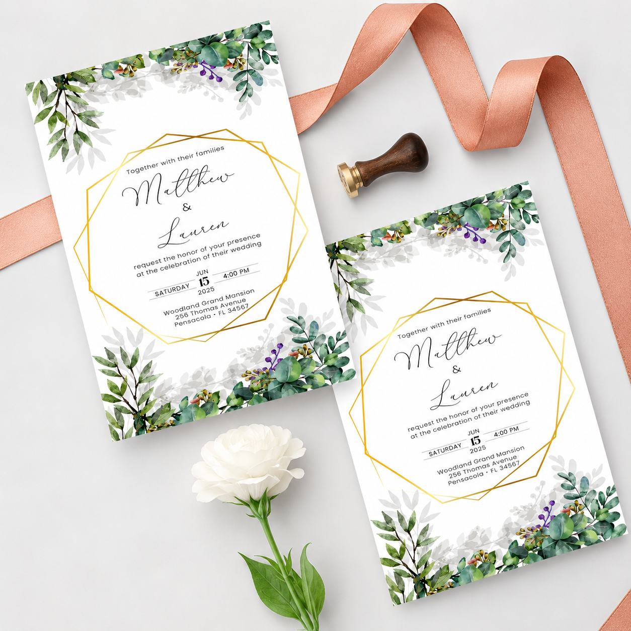 Greenery Theme Wedding Printed Invitation Card