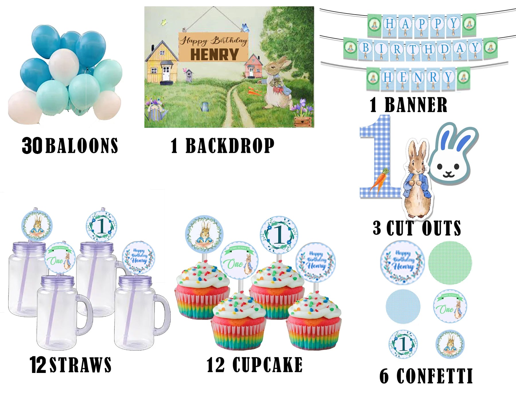 Bunny Theme Birthday Complete Personalize Party Kit