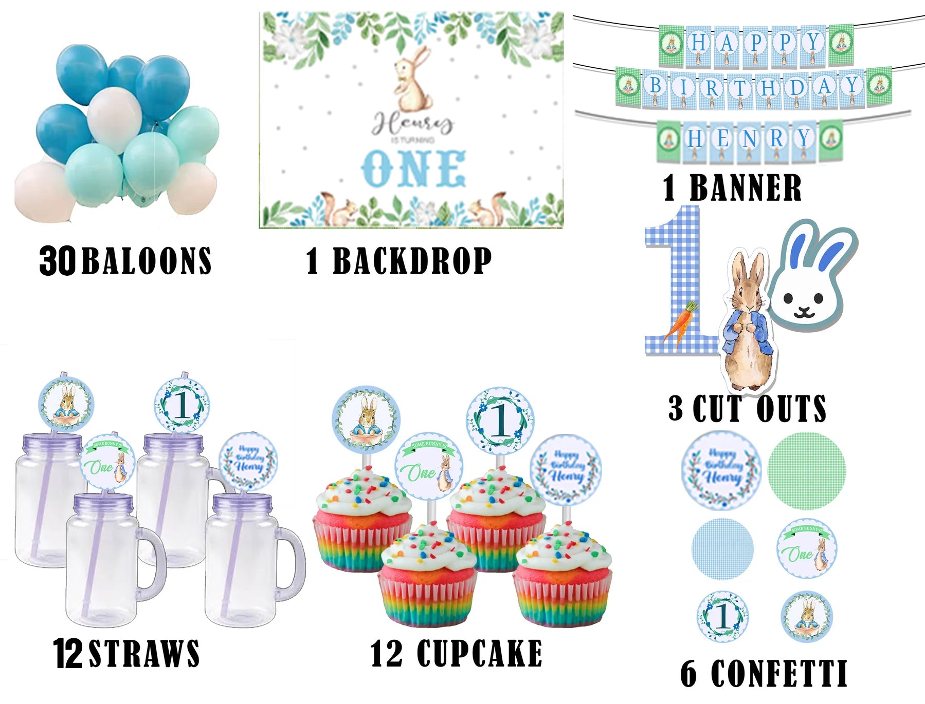 Bunny Theme Birthday Complete Personalize Party Kit