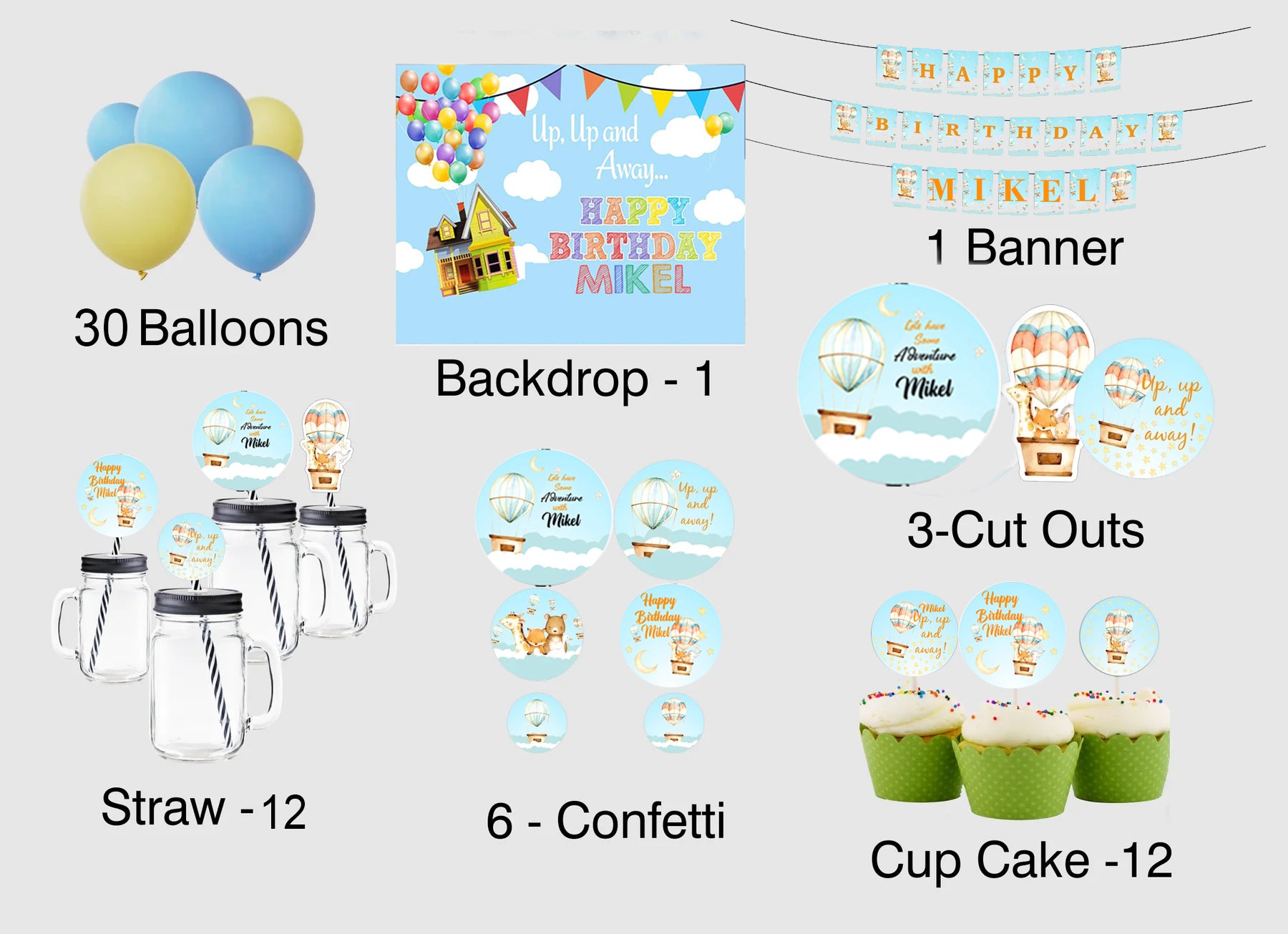 Hot Air Birthday Complete Personalize Party Kit