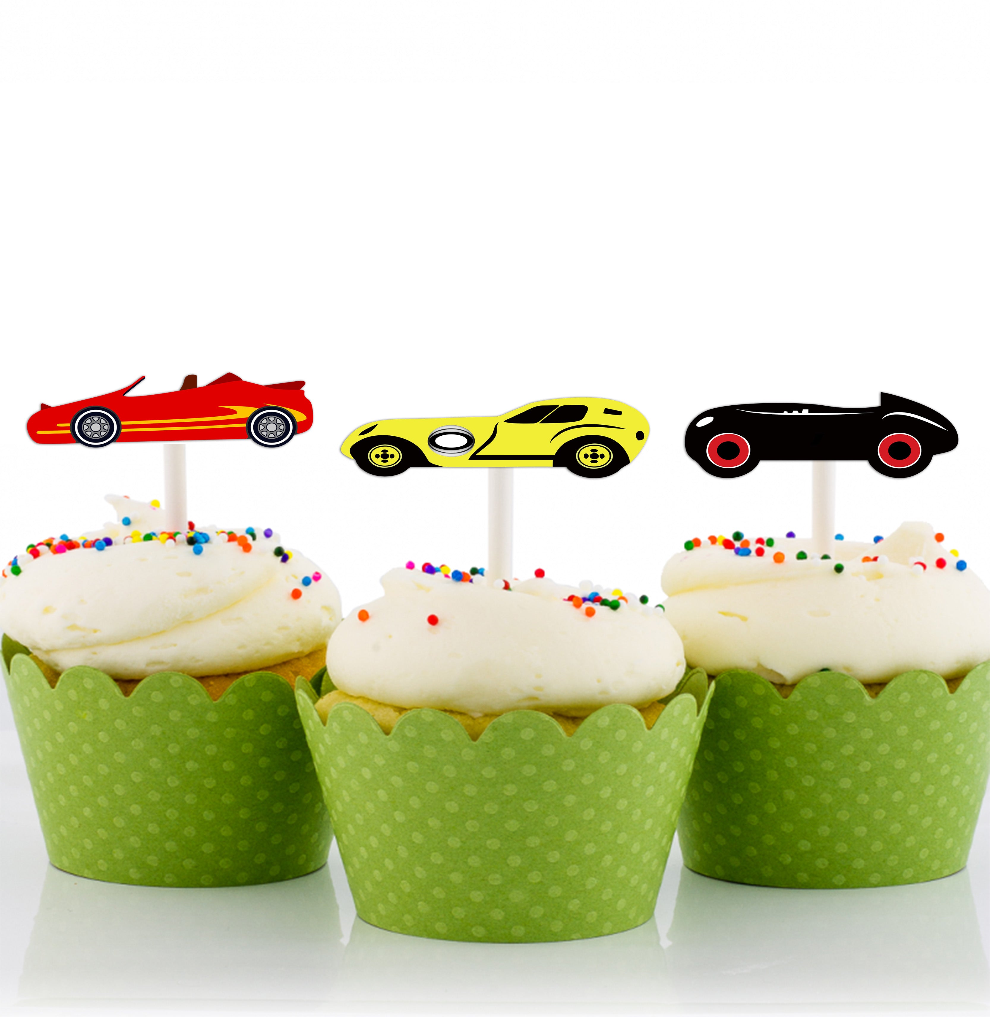 Racing Car Theme Birthday Party Cupcake Toppers for Decoration