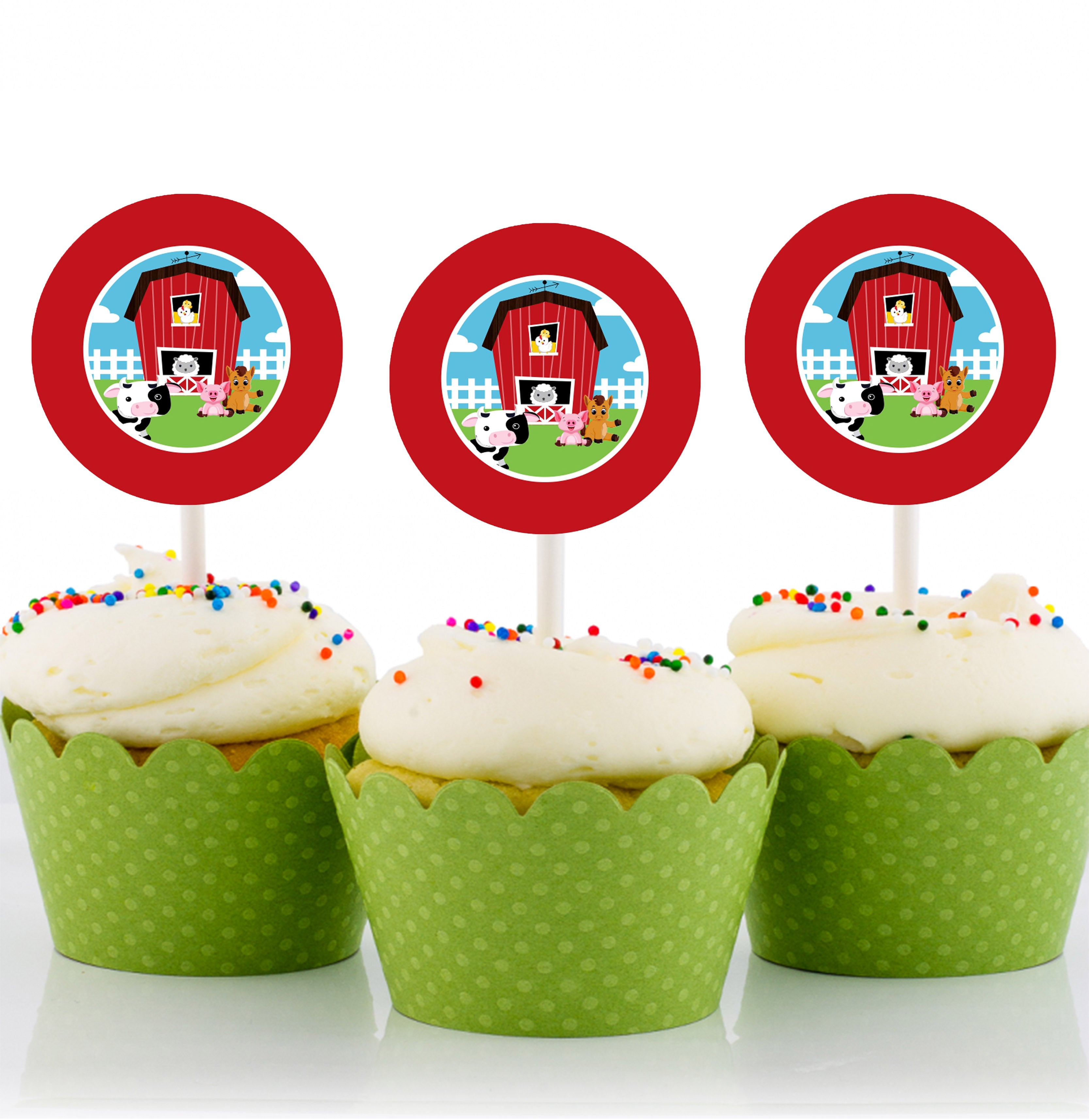Farm Animal Theme Birthday Party Cupcake Toppers for Decoration