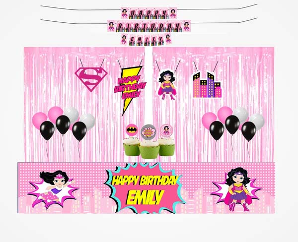 Super Girl Birthday Party Decoration Kit - Personalized