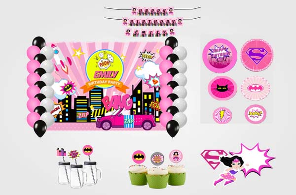 Super Girl Theme Birthday Complete Personalize Party Kit