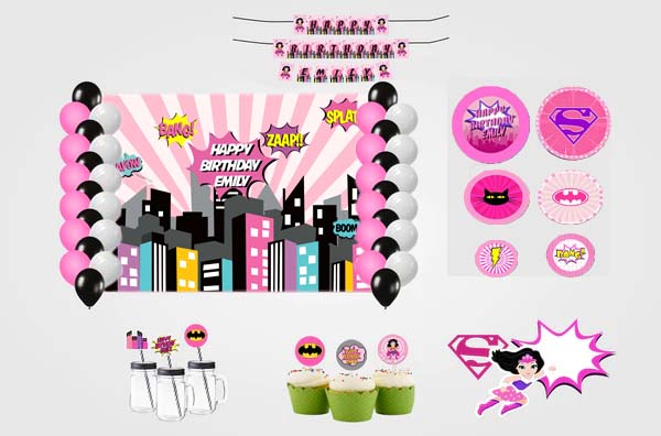 Super Girl Theme Birthday Complete Personalize Party Kit